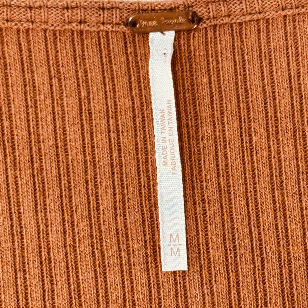 Free People Ribbed Lace Up Tie Front Top Terracotta Brown Short Sleeve Medium - Picture 5 of 12